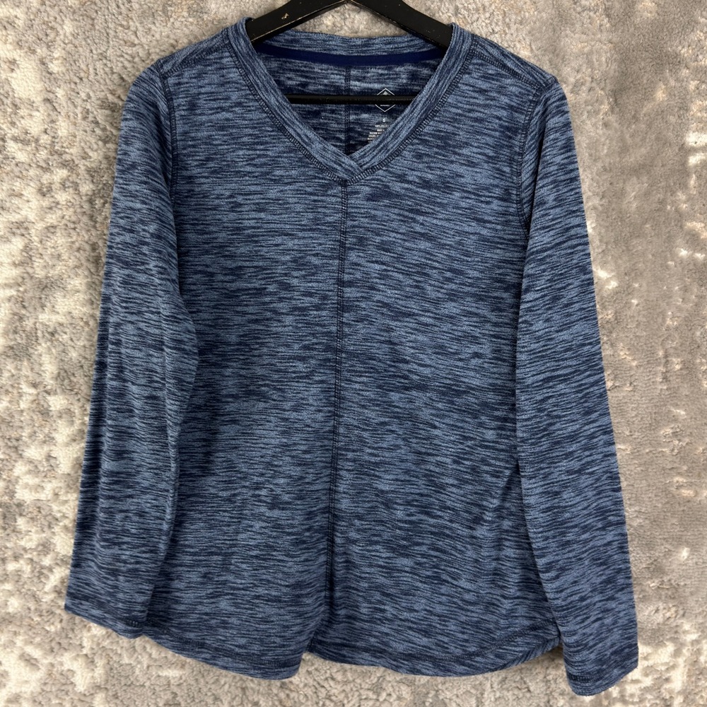 St. John's Bay Size S Space Dye V-Neck Activewear Pullover Top Blue Long Sleeve